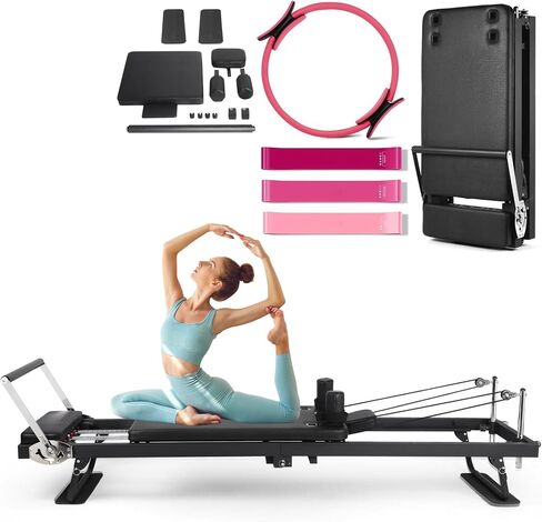 91.5inch Extended Foldable Pilates Reformer, Pilates Machine with Pilates Ring Circle & Headrest, Jumpboard, Dual Resistance Springs, Upgrade Pilates Equipment for Home Workout, up to 500 lbs in Saudi Arabia