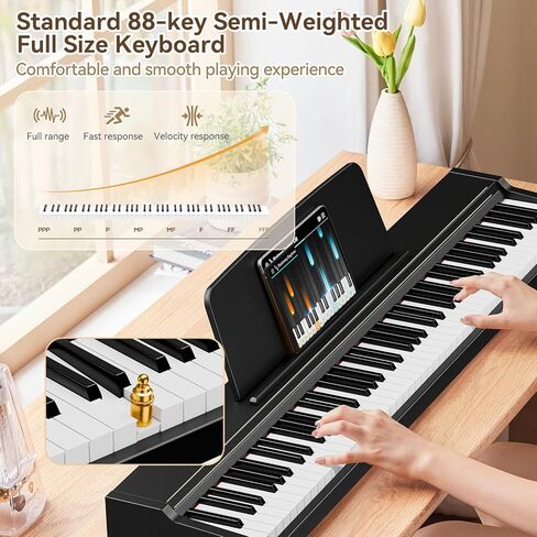 Keyboard Piano 88 Key Digital: 88 Key Piano keyboard Semi-Weighted Full Size Keyboard Digital Premium Sound MIDI Headphone Jack Triple Pedal Compact Design for Beginners to Professionals in Kuwait