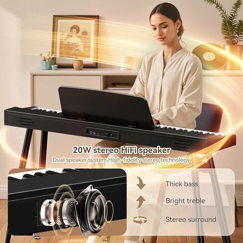 Keyboard Piano 88 Key Digital: 88 Key Piano keyboard Semi-Weighted Full Size Keyboard Digital Premium Sound MIDI Headphone Jack Triple Pedal Compact Design for Beginners to Professionals in Kuwait
