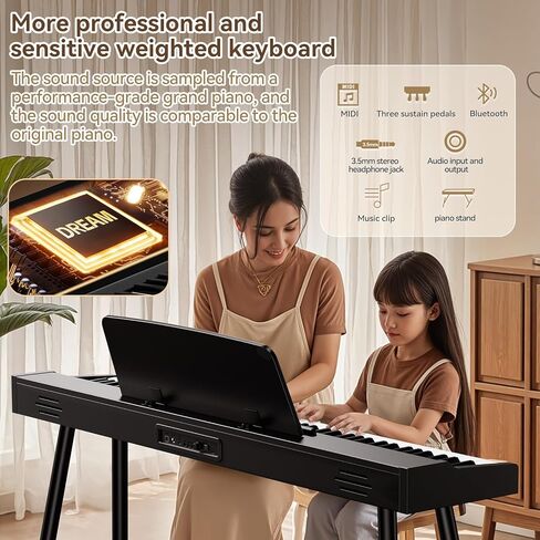 Keyboard Piano 88 Key Digital: 88 Key Piano keyboard Semi-Weighted Full Size Keyboard Digital Premium Sound MIDI Headphone Jack Triple Pedal Compact Design for Beginners to Professionals in Kuwait