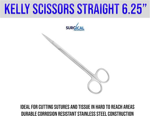 SurgicalOnline Kelly Scissors Straight 6.25" Dental Instruments Stainless Steel One Serrated Blade in Saudi Arabia