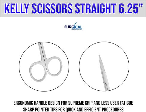 SurgicalOnline Kelly Scissors Straight 6.25" Dental Instruments Stainless Steel One Serrated Blade in Saudi Arabia