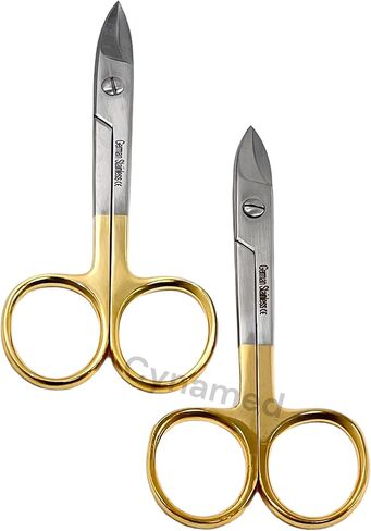 مجموعة من مقصين من سلك الأسنان مقص 4.25 بوصة التاج والطوق ، شفرات ناعمة منحنية ، حلقات ذهبية in Kuwait