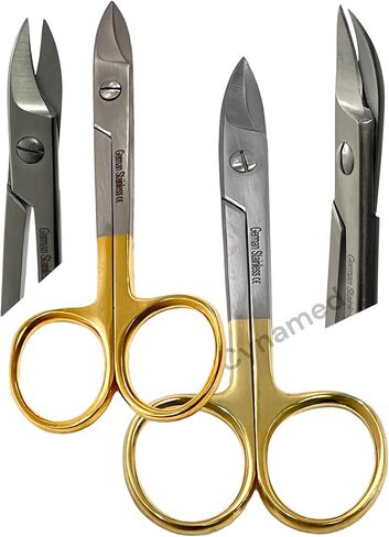 مجموعة من مقصين من سلك الأسنان مقص 4.25 بوصة التاج والطوق ، شفرات ناعمة منحنية ، حلقات ذهبية in Kuwait