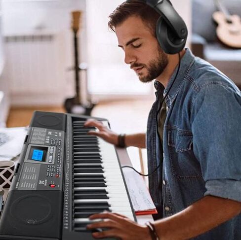 61 Key Piano Keyboard, Electric Keyboard Piano with Light-Up Keys, 255 Tones/Rhythms, Smart Learning System, Headphone, Microphone, Keyboard Stand, Stool, Stickers, Piano Keyboard Set for Beginners in Kuwait