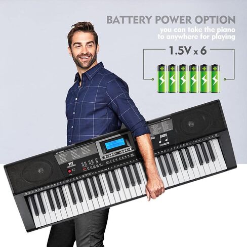 61 Key Piano Keyboard, Electric Keyboard Piano with Light-Up Keys, 255 Tones/Rhythms, Smart Learning System, Headphone, Microphone, Keyboard Stand, Stool, Stickers, Piano Keyboard Set for Beginners in Kuwait