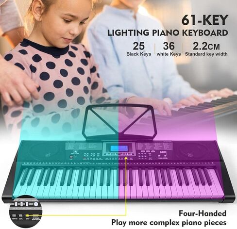 61 Key Piano Keyboard, Electric Keyboard Piano with Light-Up Keys, 255 Tones/Rhythms, Smart Learning System, Headphone, Microphone, Keyboard Stand, Stool, Stickers, Piano Keyboard Set for Beginners in Kuwait