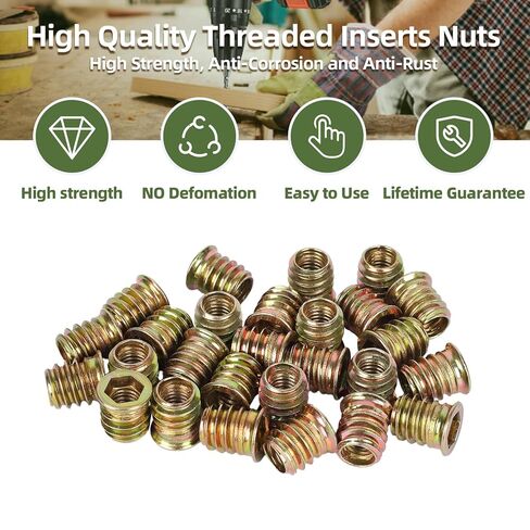 30 PCS M8-1.25 x 25mm Threaded Inserts for Wood Professional Threaded Insert Nuts for Furniture & Wooden Products, Hex Spanner Included in Saudi Arabia