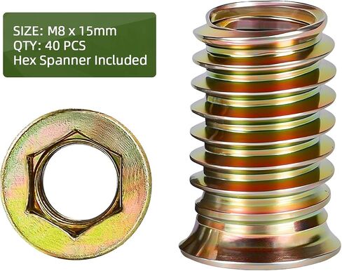30 PCS M8-1.25 x 25mm Threaded Inserts for Wood Professional Threaded Insert Nuts for Furniture & Wooden Products, Hex Spanner Included in Saudi Arabia