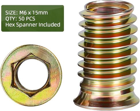 30 PCS M8-1.25 x 25mm Threaded Inserts for Wood Professional Threaded Insert Nuts for Furniture & Wooden Products, Hex Spanner Included in Saudi Arabia