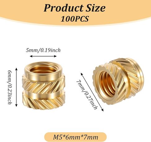 100 Pcs M5 Threaded Insert M5 Heat Set Inserts 3D Printing Brass Nuts Knurled Twill Thread Nut Inserts for Loptop Automotive Plastic Shells in Saudi Arabia