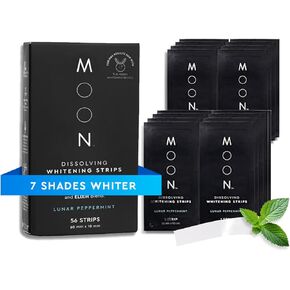 MOON Dissolving Teeth Whitening Strips - Vegan, Easy-to-Use, No Rinse White Strips - Hydrogen Peroxide and Essential Oils Infused Gentle Teeth Whitening Kit - Travel Essentials for Oral Care (56 Ct) in Kuwait