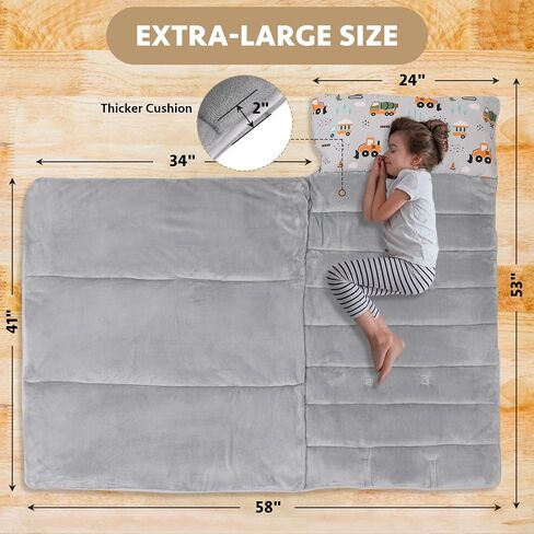 E1F1NN DOT Toddler Nap Mat with Detachable Pillow & Blanket - Soft Plush Minky Fleece Kids Sleeping Bag for Daycare, Preschool & Travel - Portable Roll-Up Design with Carry Handle - Boys Girls Ages 3+ in Saudi Arabia