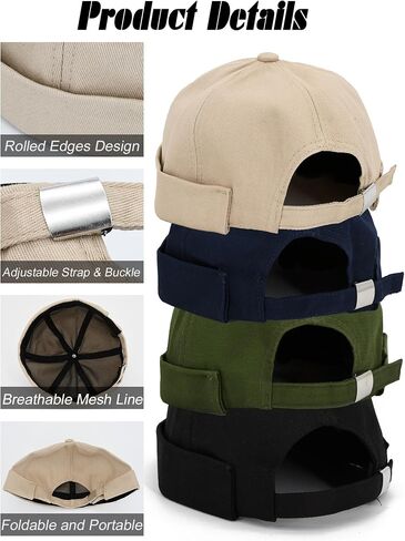 4 أجهزة كمبيوتر لا حافة القبعات Docker Cap Black Brimless Hat Sailor Skullcap Caps Skull Cuff Cuff Beanie Hip Hop Hots with Buckle for Men in Kuwait