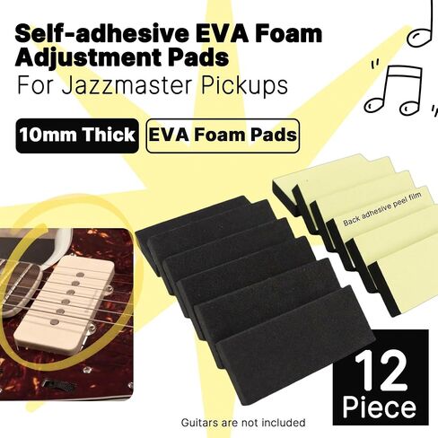 12-Pack 10mm Thick EVA Foam Adjustment Pads for Jazzmaster Pickups & Bass Pickups - 70x30x10mm Self-Adhesive Anti-Vibration Pickup Covers Precision Cutting & Enhanced Support in Saudi Arabia