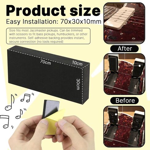 12-Pack 10mm Thick EVA Foam Adjustment Pads for Jazzmaster Pickups & Bass Pickups - 70x30x10mm Self-Adhesive Anti-Vibration Pickup Covers Precision Cutting & Enhanced Support in Saudi Arabia