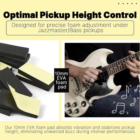 12-Pack 10mm Thick EVA Foam Adjustment Pads for Jazzmaster Pickups & Bass Pickups - 70x30x10mm Self-Adhesive Anti-Vibration Pickup Covers Precision Cutting & Enhanced Support in Saudi Arabia