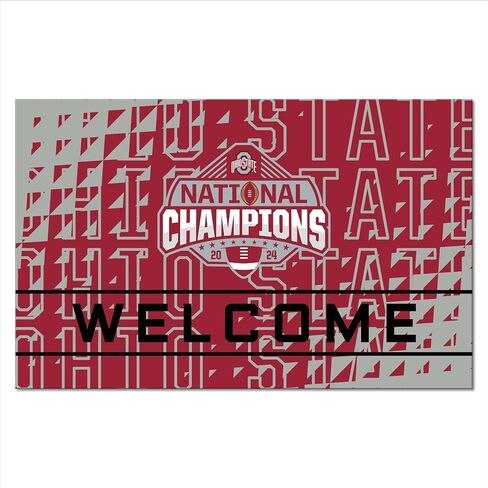 Fanmats Ohio State 2025 CFP National Champion Crumb Rubber Outdoor Door حصيرة - 18in. × 30 بوصة -ديكور منزلي مثالي لطريقة دخولك أو الشرفة أو الطين -راجع Buckeye -مرخص رسميًا رسميًا in Saudi Arabia