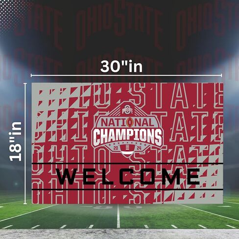 Fanmats Ohio State 2025 CFP National Champion Crumb Rubber Outdoor Door حصيرة - 18in. × 30 بوصة -ديكور منزلي مثالي لطريقة دخولك أو الشرفة أو الطين -راجع Buckeye -مرخص رسميًا رسميًا in Saudi Arabia