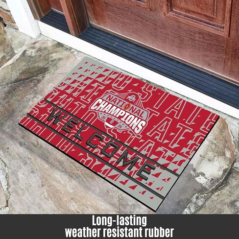 Fanmats Ohio State 2025 CFP National Champion Crumb Rubber Outdoor Door حصيرة - 18in. × 30 بوصة -ديكور منزلي مثالي لطريقة دخولك أو الشرفة أو الطين -راجع Buckeye -مرخص رسميًا رسميًا in Saudi Arabia