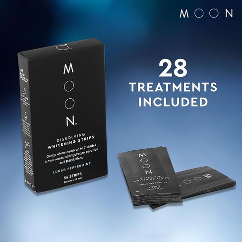 MOON Dissolving Teeth Whitening Strips - Vegan, Easy-to-Use, No Rinse White Strips - Hydrogen Peroxide and Essential Oils Infused Gentle Teeth Whitening Kit - Travel Essentials for Oral Care (56 Ct) in Kuwait