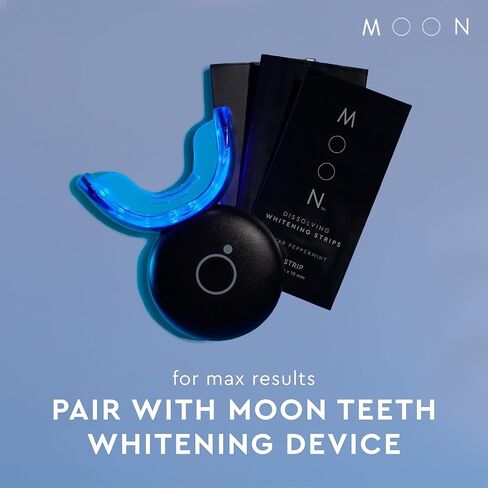MOON Dissolving Teeth Whitening Strips - Vegan, Easy-to-Use, No Rinse White Strips - Hydrogen Peroxide and Essential Oils Infused Gentle Teeth Whitening Kit - Travel Essentials for Oral Care (56 Ct) in Kuwait