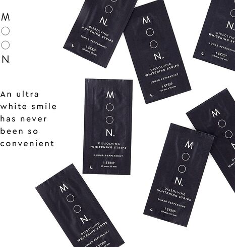 MOON Dissolving Teeth Whitening Strips - Vegan, Easy-to-Use, No Rinse White Strips - Hydrogen Peroxide and Essential Oils Infused Gentle Teeth Whitening Kit - Travel Essentials for Oral Care (56 Ct) in Kuwait