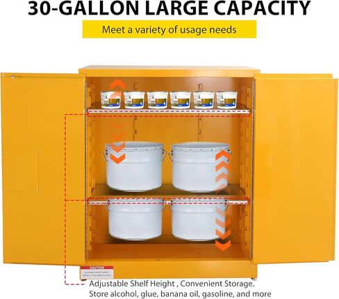 30 GAL GAL GALLAINGE CABINET ، 43 "× 18" × 44 "خزانة سائلة قابلة للاشتعال الصلب المجلفن مع رففين قابلة للتعديل 2 أبواب يدوية للاستخدام الصناعي ، الأصفر in Saudi Arabia