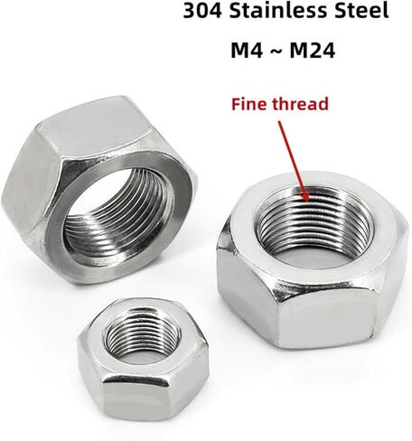 2/10PCS Fine Thread Hex Nut M4-M24 Fine Pitch Flat Hexagon Lock Nut 304 Stainless Steel Nut(M6x0.5mm 10pcs) in Saudi Arabia