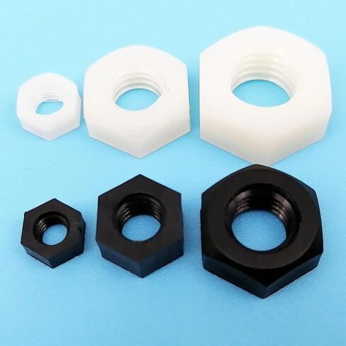 20/50pcs نايلون العزل البلاستيكي سداسي المسدس Nut M3-M8 أسود أبيض مقياس ملولب المسمار الترباس (أبيض ، 50pcs M5) in Saudi Arabia