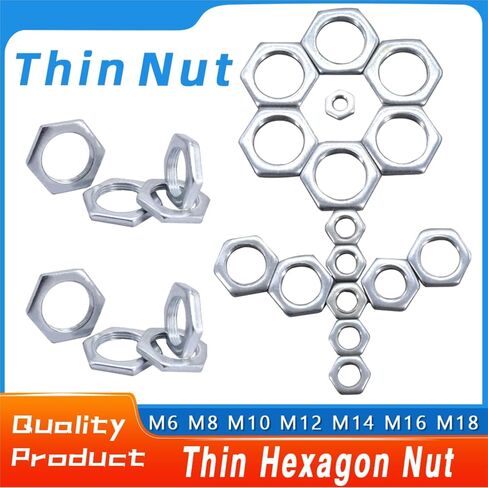 M6-M18 Galvanized Iron Hexagon Thin Nut Small Hexagonal Flat Nut(M10x0.75x3(20pcs)) in Saudi Arabia