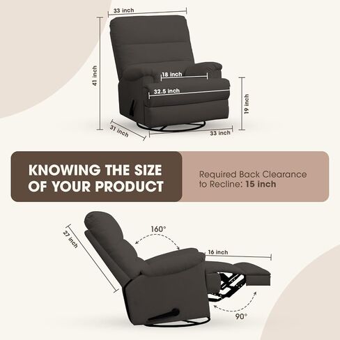 Large Glider Rocker Recliner,Beige Swivel Rocking Recliner Chair,Reclining Sofa Rocking Chair Nursery,23 Inches Deep Seat & 27 inches High Back,for Living Room, Bed Room‎ (Beige) in Kuwait
