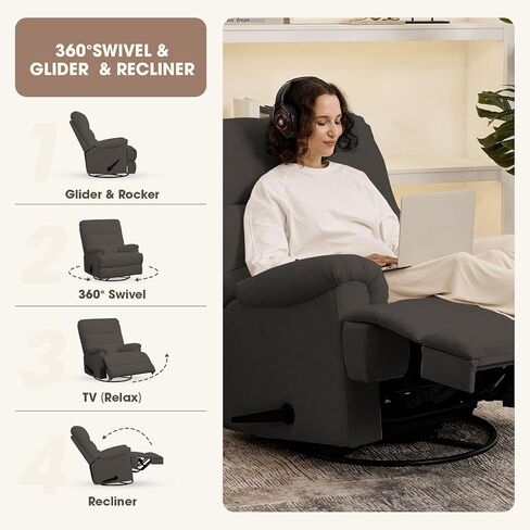 Large Glider Rocker Recliner,Beige Swivel Rocking Recliner Chair,Reclining Sofa Rocking Chair Nursery,23 Inches Deep Seat & 27 inches High Back,for Living Room, Bed Room‎ (Beige) in Kuwait