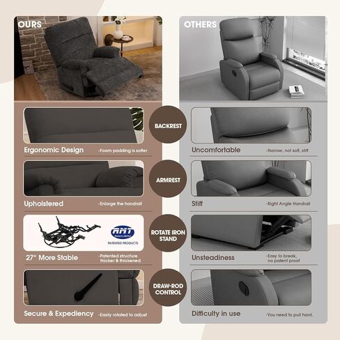 Large Glider Rocker Recliner,Beige Swivel Rocking Recliner Chair,Reclining Sofa Rocking Chair Nursery,23 Inches Deep Seat & 27 inches High Back,for Living Room, Bed Room‎ (Beige) in Kuwait