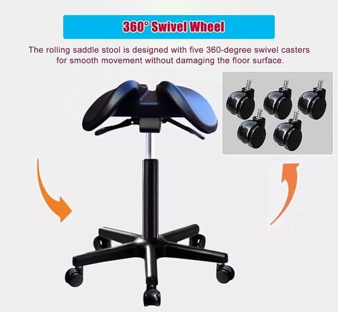 Swivel Chair Office Lift Split Style Saddle Stool, Rotating Hydraulic Medical Rolling Chair, Ergonomic Saddle Chair on Wheels for Dentisit Hair Stylist Height(45) in Kuwait