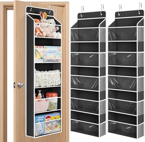 JARLINK Over The Door Toy Storage Organizer w/Clear Window, Light Grey | Anti-Tilt 44 lb Load Capacity, Baby Toy Storage Organizer for Stuffed Animals, Nursery, Kid Bedroom, Newborn Baby Essentials in Saudi Arabia