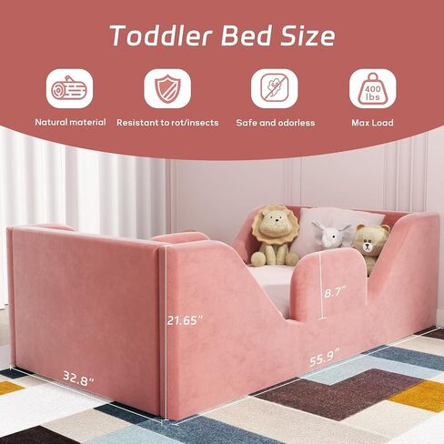 Toddler Bed, Toddler Flood Bed with Extra Safety Broad, Standard Crib Size for Kids, Certified Fabric Toddler Beds, Grey in Saudi Arabia