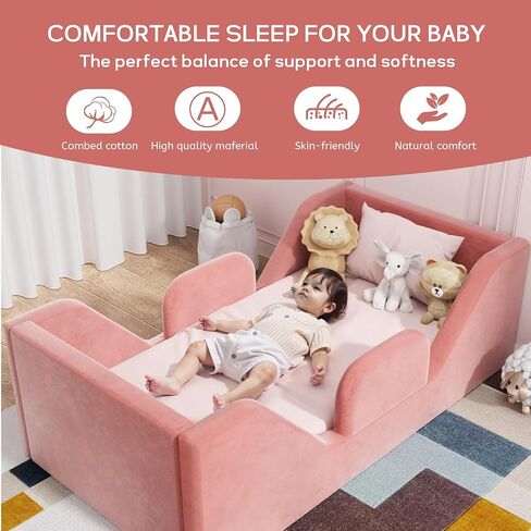 Toddler Bed, Toddler Flood Bed with Extra Safety Broad, Standard Crib Size for Kids, Certified Fabric Toddler Beds, Grey in Saudi Arabia