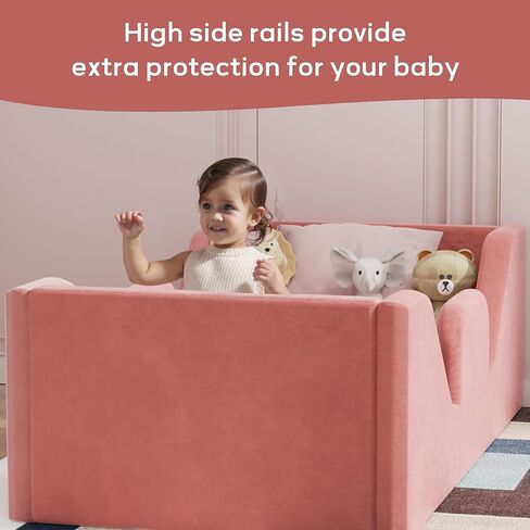 Toddler Bed, Toddler Flood Bed with Extra Safety Broad, Standard Crib Size for Kids, Certified Fabric Toddler Beds, Grey in Saudi Arabia