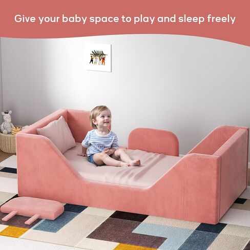 Toddler Bed, Toddler Flood Bed with Extra Safety Broad, Standard Crib Size for Kids, Certified Fabric Toddler Beds, Grey in Saudi Arabia