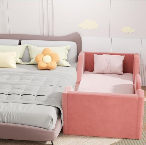 Toddler Bed, Toddler Flood Bed with Extra Safety Broad, Standard Crib Size for Kids, Certified Fabric Toddler Beds, Grey in Saudi Arabia
