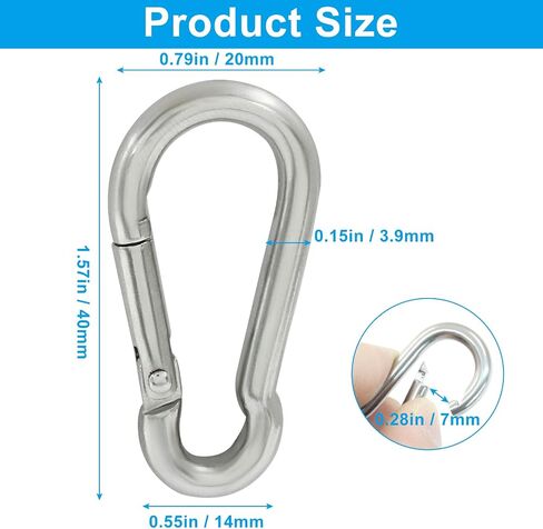 10 PCS Spring Snap Hooks Hight Duty ، M4/1.57 بوصة مقطع من الفولاذ المقاوم للصدأ المقاوم للصدأ ، للنشاط الداخلي والخارجي ، والتخييم ، وصيد الأسماك ، والمشي (الفضة) in Saudi Arabia