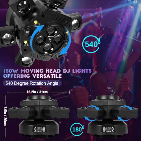 Moving Head DJ Lights-150W LED Stage Light 6 Arms Beam 4-in-1 RGBW,Red Green Starlight and White Amber Flashing Lights, Bee Eye Effect,DMX Controlled&Remote for DJ Stage/Parties/Disco/Dlubs/Weddings in Saudi Arabia