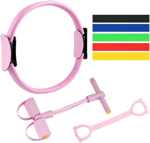 8pcs Pilates Ring Set,Pilates Exercise Equipment Set with 6-Tube Pedal Resistance Band 5Pcs Resistance Bands Open-Back Fitness Figure for Strength Flexibility Stability and Body Toning in Saudi Arabia
