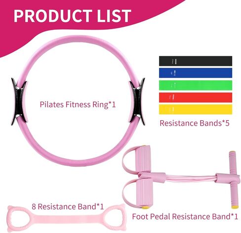 8pcs Pilates Ring Set,Pilates Exercise Equipment Set with 6-Tube Pedal Resistance Band 5Pcs Resistance Bands Open-Back Fitness Figure for Strength Flexibility Stability and Body Toning in Saudi Arabia
