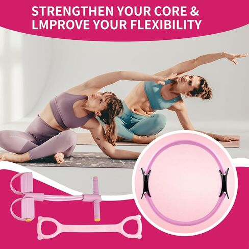8pcs Pilates Ring Set,Pilates Exercise Equipment Set with 6-Tube Pedal Resistance Band 5Pcs Resistance Bands Open-Back Fitness Figure for Strength Flexibility Stability and Body Toning in Saudi Arabia