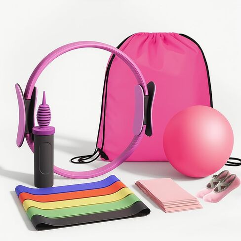 Pilates Essentials Kit for Women, Home Pilates Kit – 12" Pilates Ring, 9" Pilates Ball, Stretching Strap, 5 Resistance Bands, Yoga Socks, Pilates Kit for Home Workouts, Core Strength & Flexibility in Kuwait