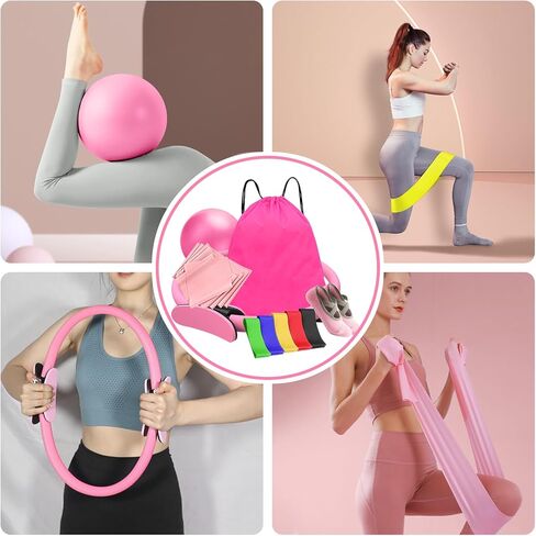 Pilates Essentials Kit for Women, Home Pilates Kit – 12" Pilates Ring, 9" Pilates Ball, Stretching Strap, 5 Resistance Bands, Yoga Socks, Pilates Kit for Home Workouts, Core Strength & Flexibility in Kuwait