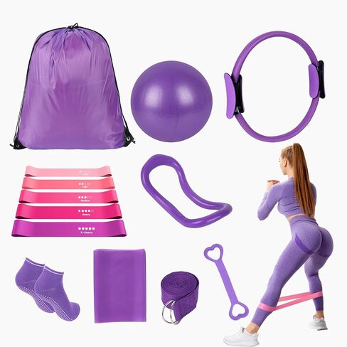13 Pcs Pilates Essentials Kit for Women, Home Workout Equipment Set with 9.8" Ball, Magic Circle, Accessories, Perfect for Beginners to Toning & Fitness, Pink in Saudi Arabia