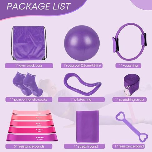 13 Pcs Pilates Essentials Kit for Women, Home Workout Equipment Set with 9.8" Ball, Magic Circle, Accessories, Perfect for Beginners to Toning & Fitness, Pink in Saudi Arabia